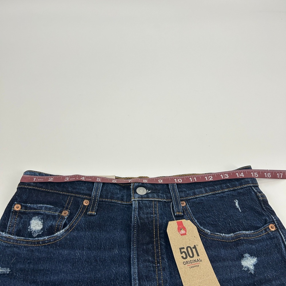 Levi's 501 Original Cropped Jeans Womens 29 Dark Wash Distressed High Rise NEW - Picture 9 of 14